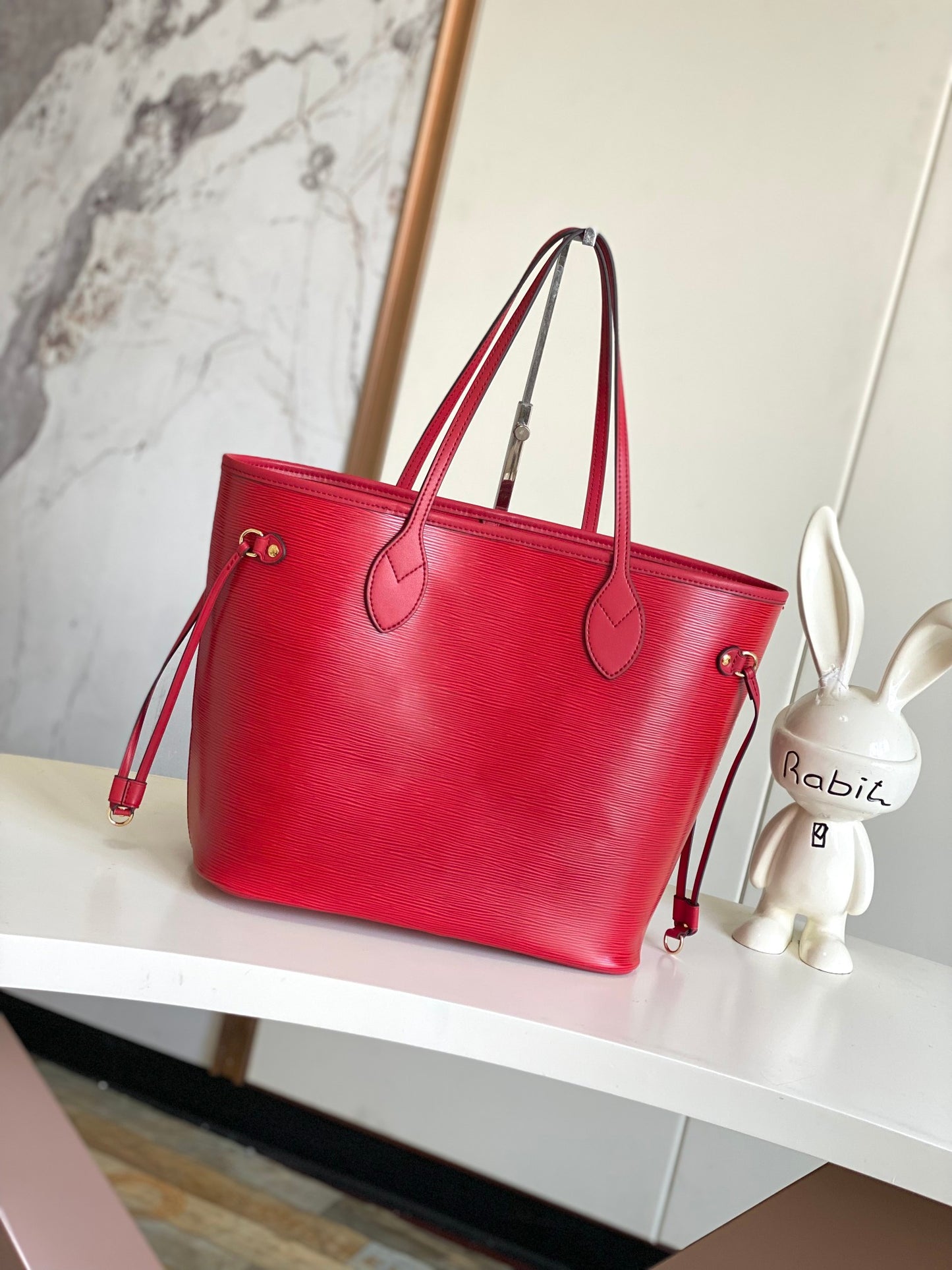 Louis Vuitton Classic Red Textured Leather Tote Bag with Shoulder Straps