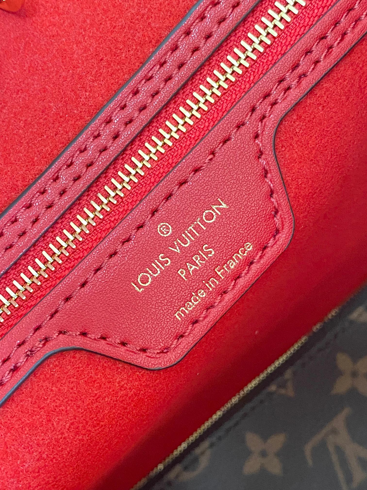 Louis Vuitton Classic Red Textured Leather Tote Bag with Shoulder Straps