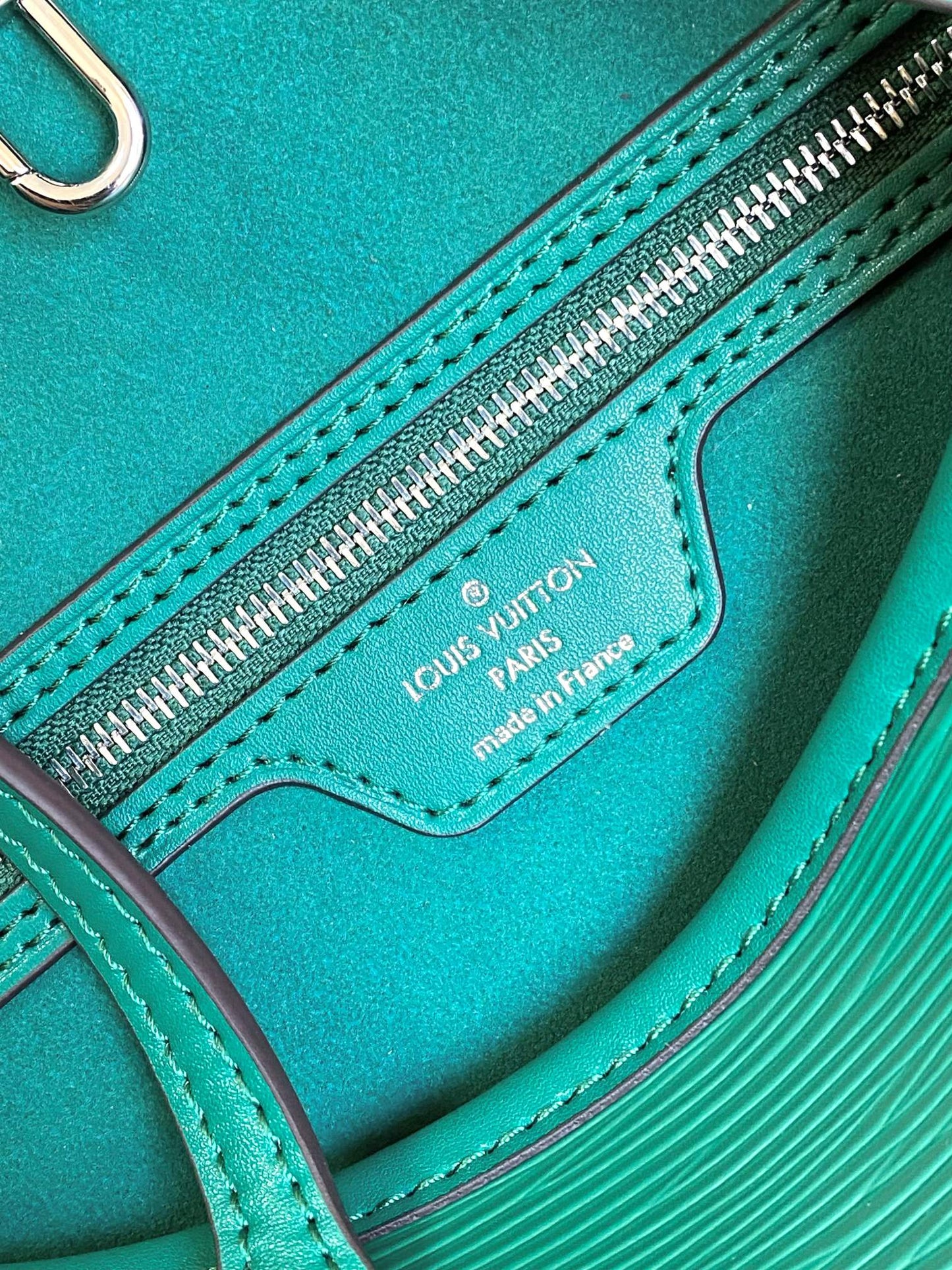 Louis Vuitton Classic Green Textured Leather Tote Bag with Side Drawstrings