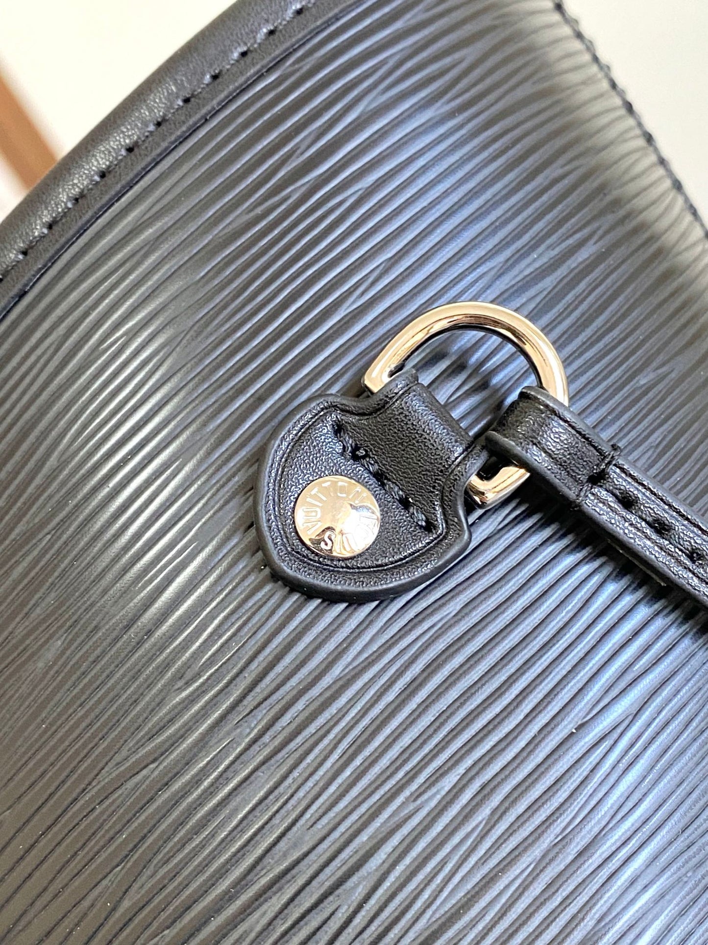Louis Vuitton Classic Black Faux Leather Shoulder Tote Bag with Side Drawstrings