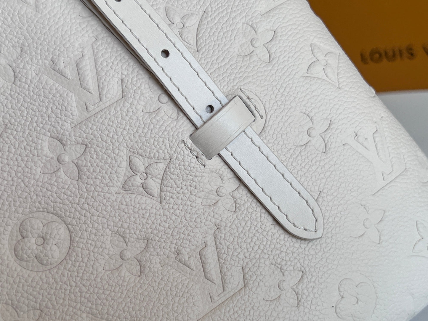 Louis Vuitton Elegant Cream Beige Embossed Leather Tote Bag with Top Handles