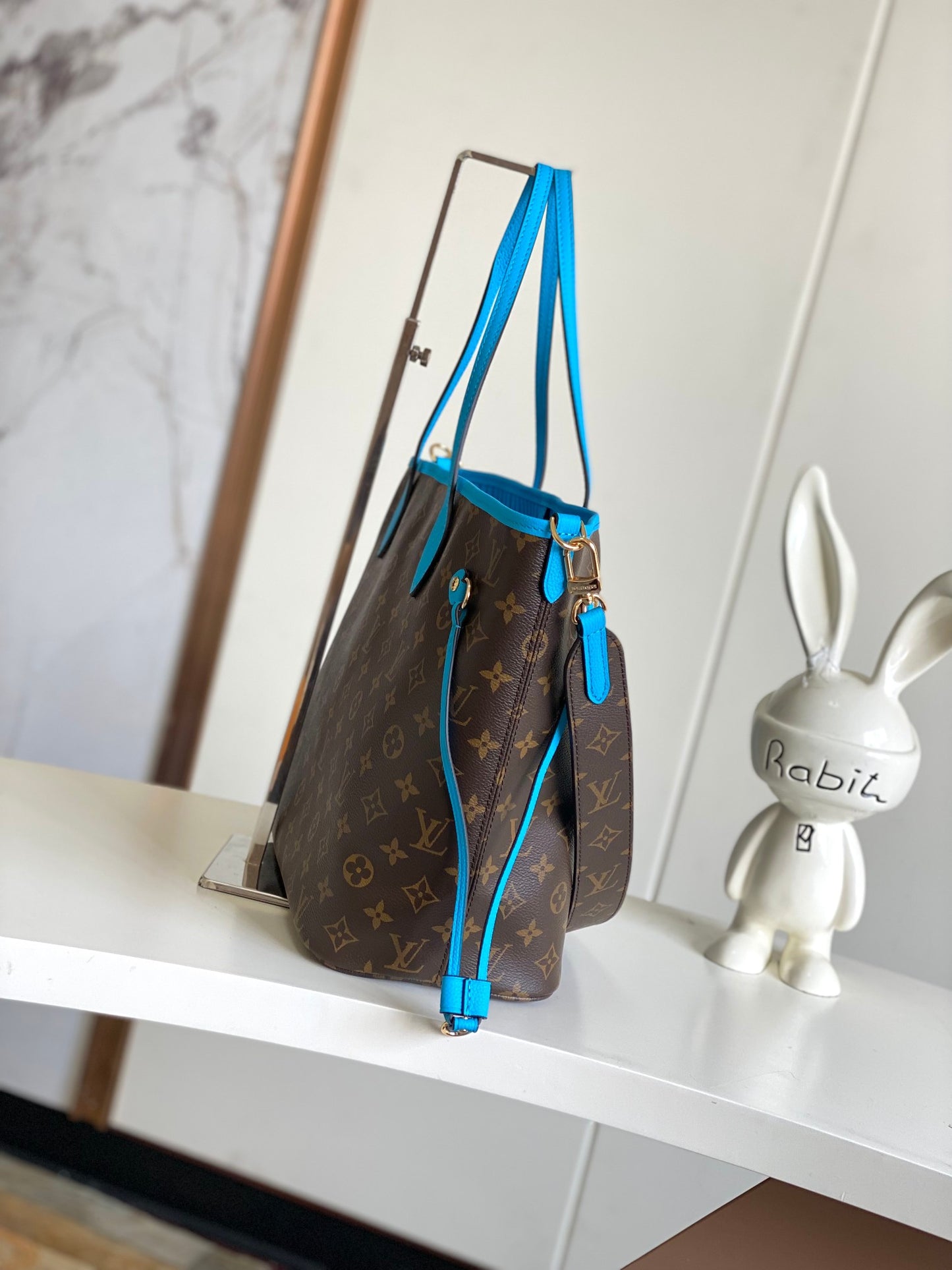 Louis Vuitton Blue Striped Canvas Tote Bag with Detachable Shoulder Strap