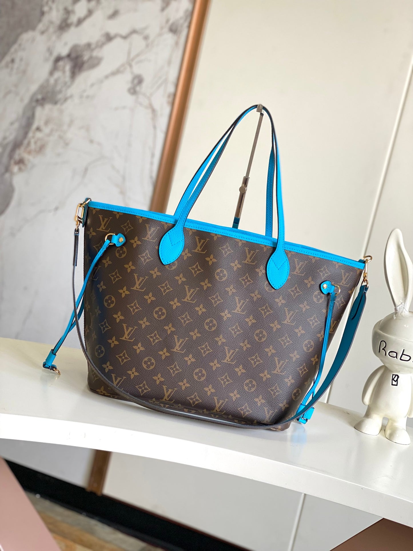Louis Vuitton Blue Striped Canvas Tote Bag with Detachable Shoulder Strap