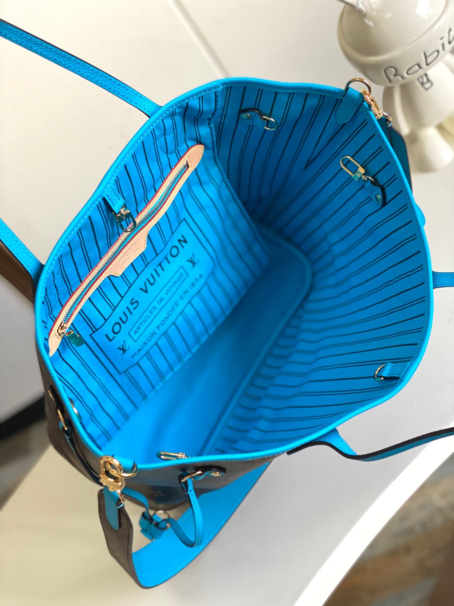 Louis Vuitton Blue Striped Canvas Tote Bag with Detachable Shoulder Strap