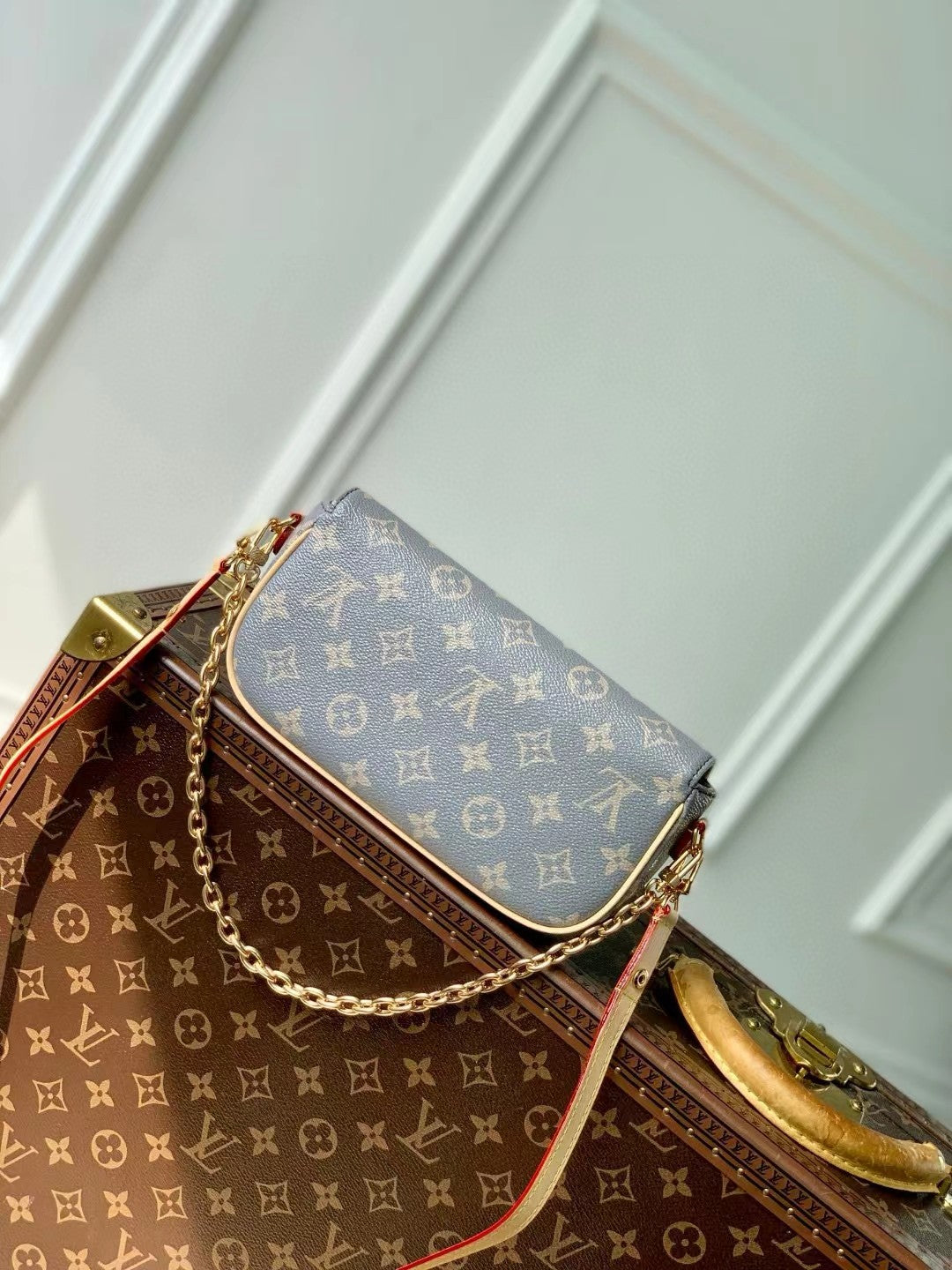 Louis Vuitton Blue Monogram Pattern Crossbody Flap Bag with Gold Chain