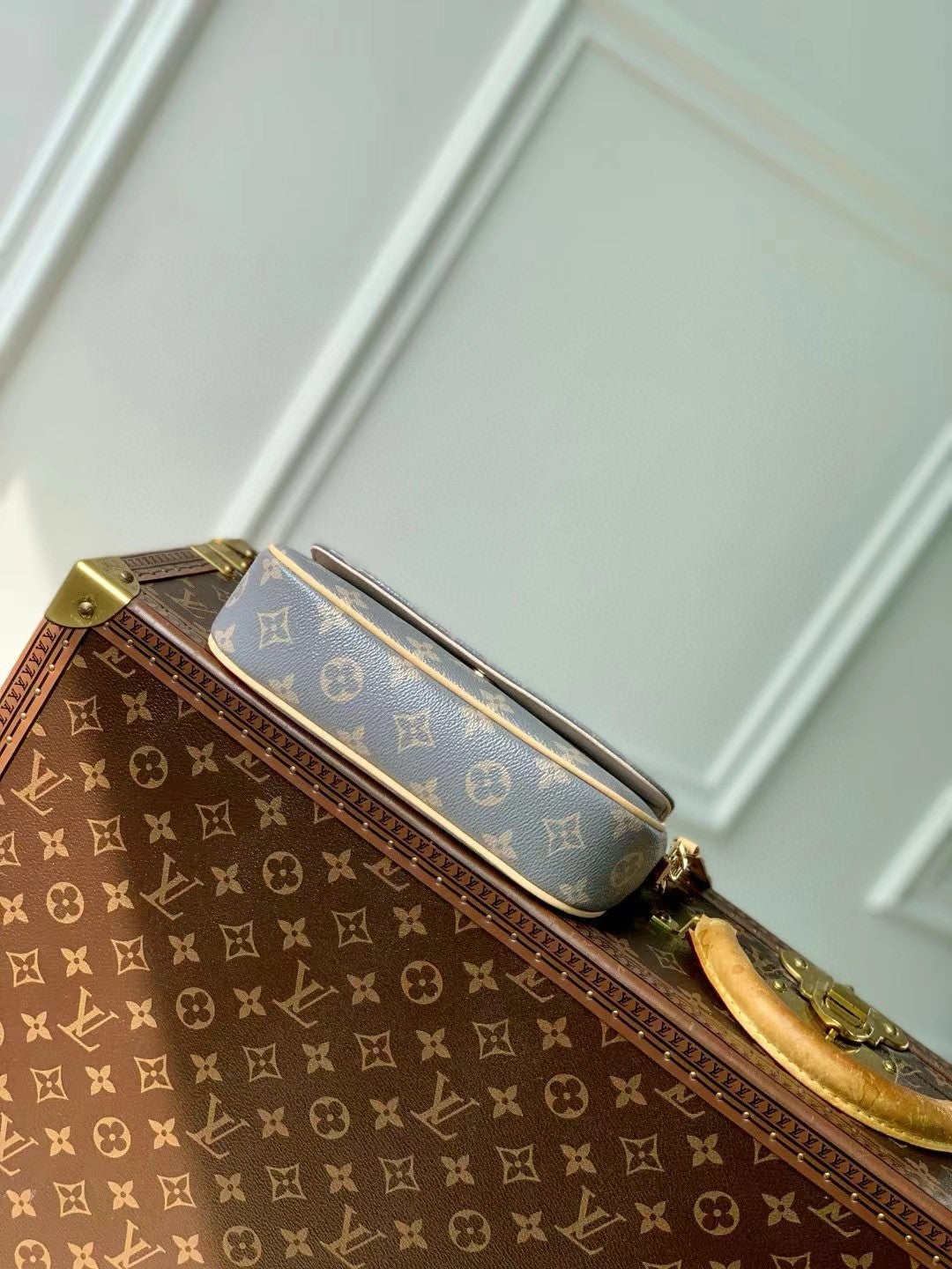 Louis Vuitton Blue Monogram Pattern Crossbody Flap Bag with Gold Chain