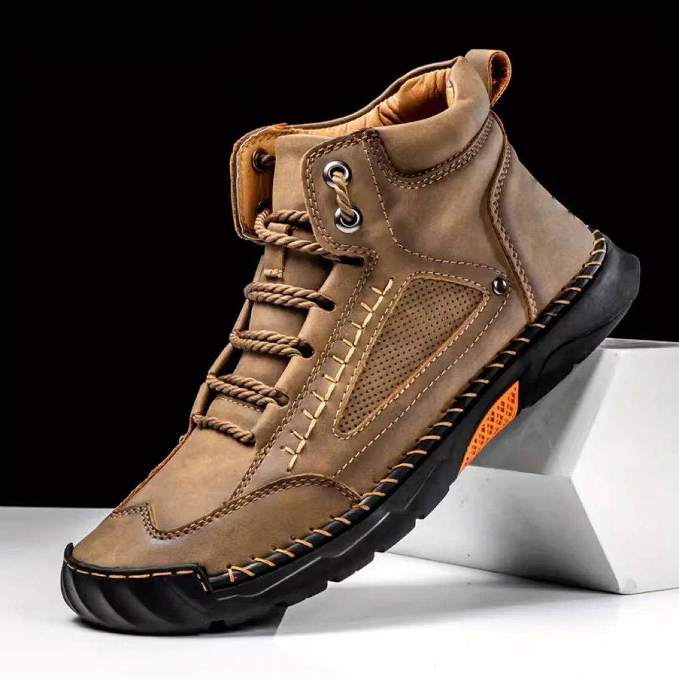 Blotcha Men's Waterproof Leather Orthopedic Ankle Boots for Trail and Hiking