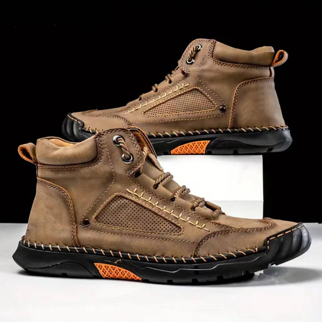Blotcha Men's Waterproof Leather Orthopedic Ankle Boots for Trail and Hiking