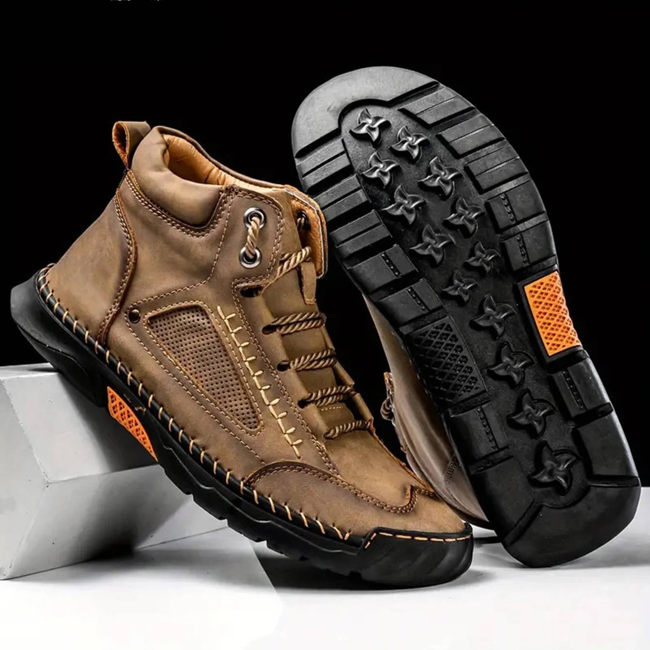 Blotcha Men's Waterproof Leather Orthopedic Ankle Boots for Trail and Hiking