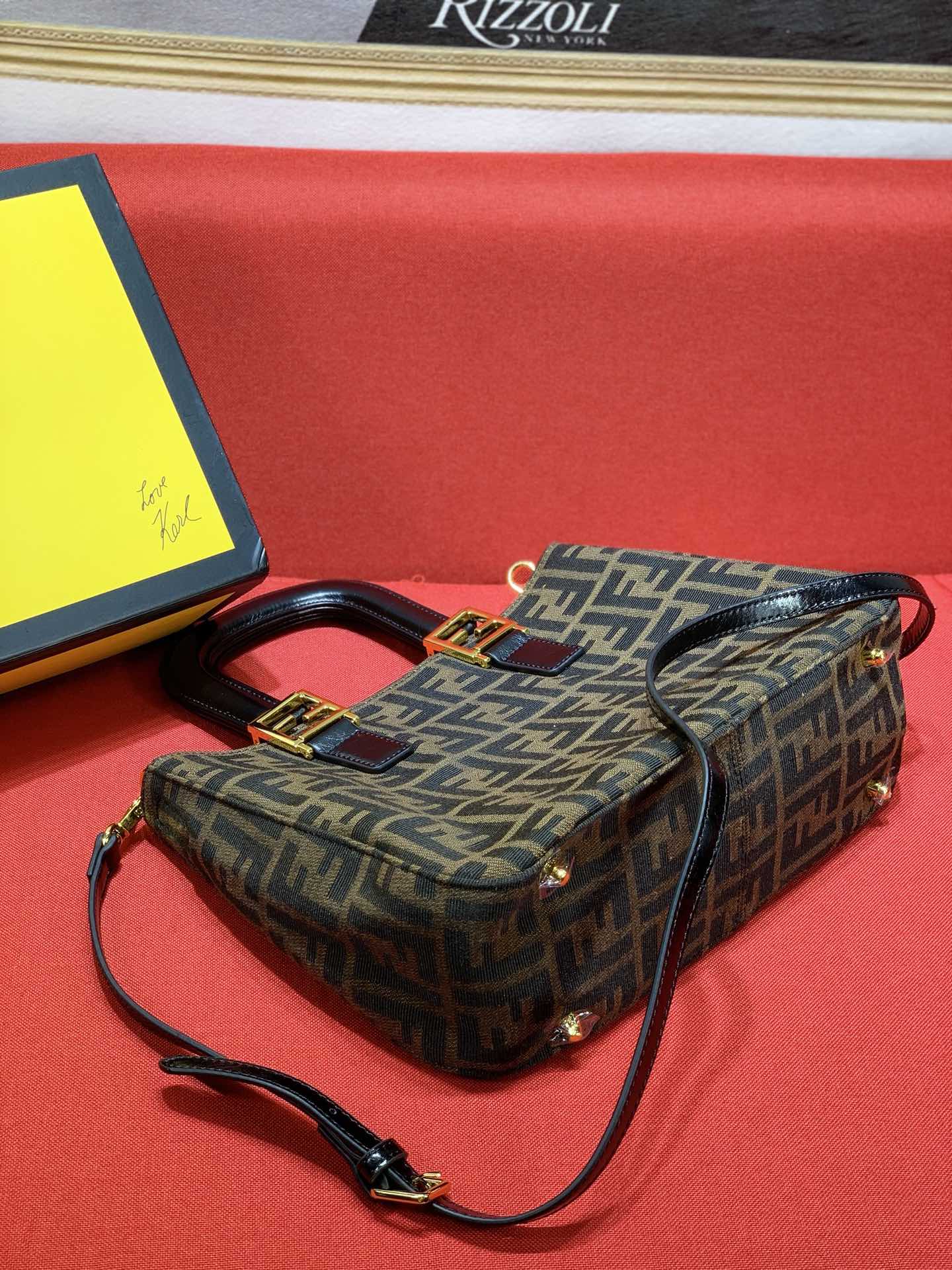 Fendi Monogram Zucca Canvas Small Sunshine Shopper Bag with Gold-Tone Hardware