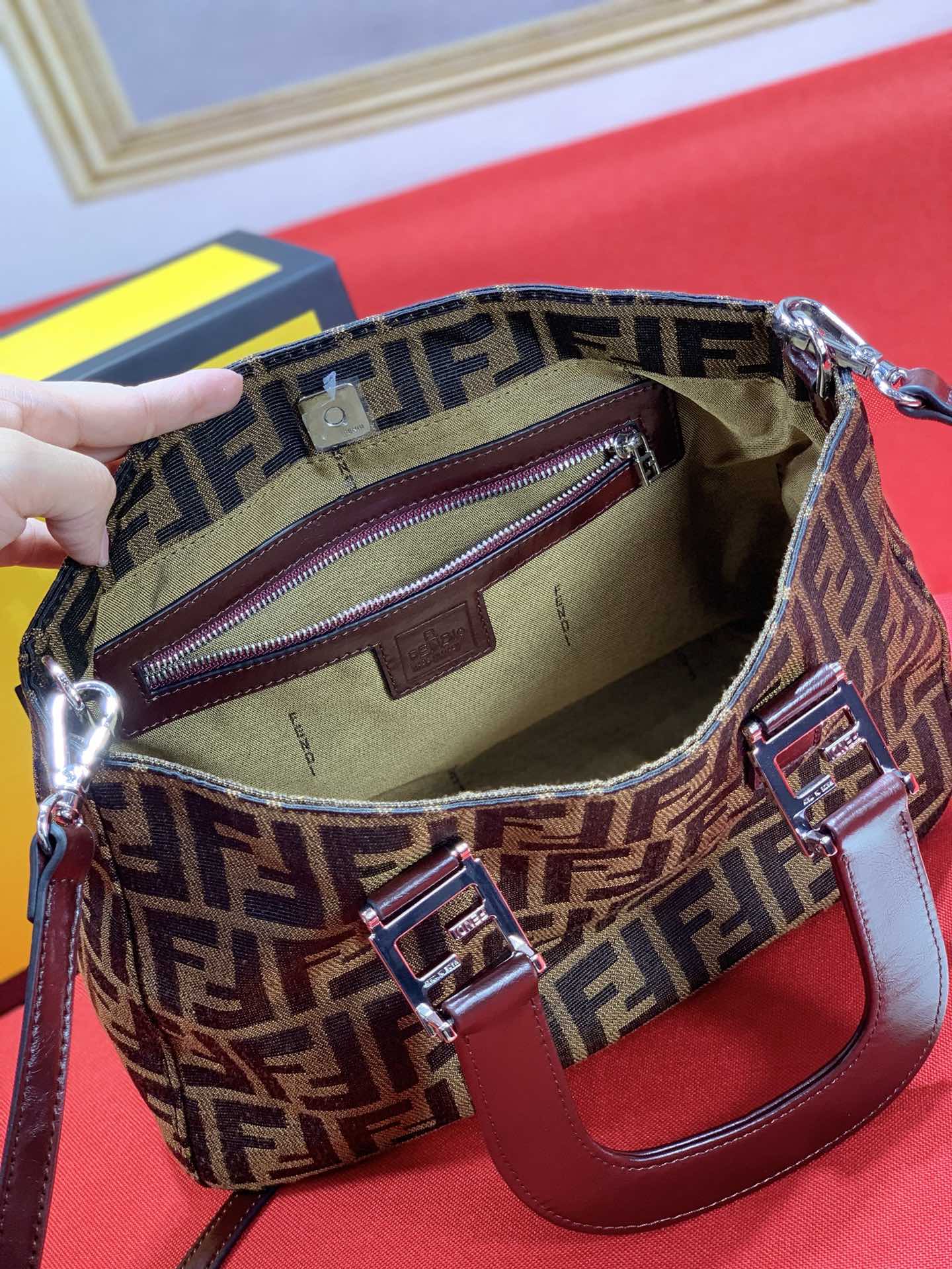 Fendi FF Monogram Canvas Mini Tote Bag with Detachable Shoulder Strap - Brown