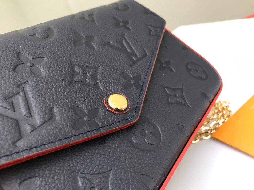Louis Vuitton Navy Blue Embossed Monogram Leather Envelope Clutch with Gold Chain