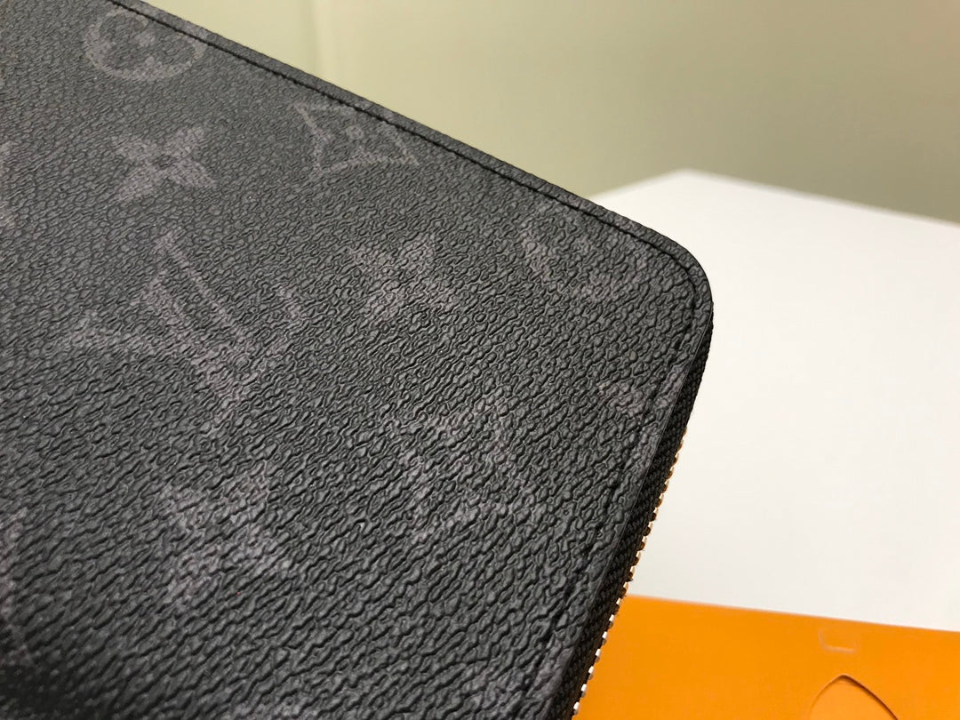 Louis Vuitton Black Monogram Pattern Vertical Zip-Around Long Wallet