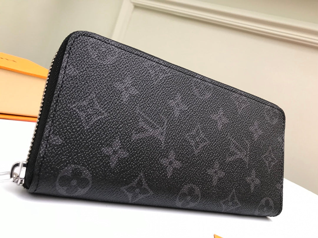Louis Vuitton Black Monogram Pattern Vertical Zip-Around Long Wallet