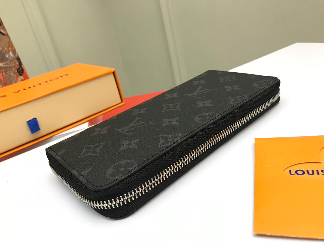 Louis Vuitton Black Monogram Pattern Vertical Zip-Around Long Wallet