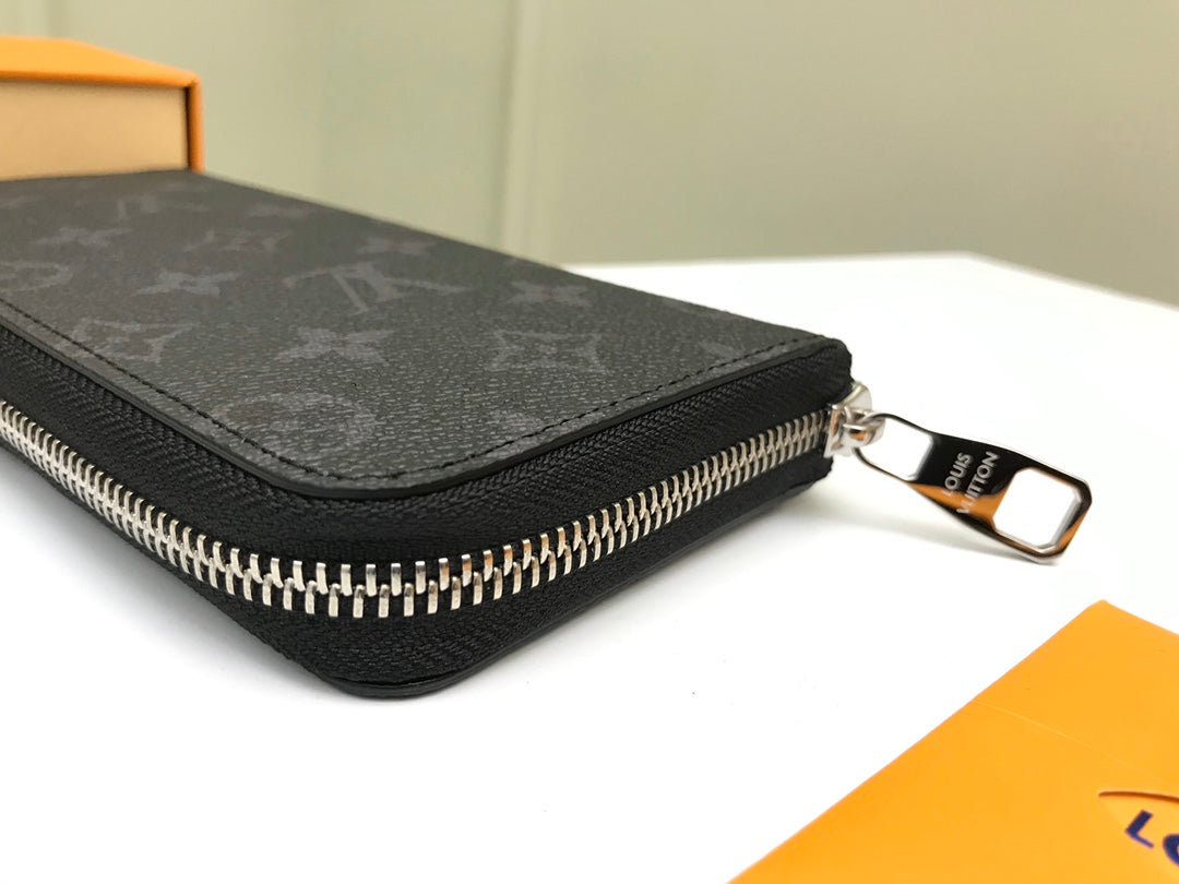 Louis Vuitton Black Monogram Pattern Vertical Zip-Around Long Wallet