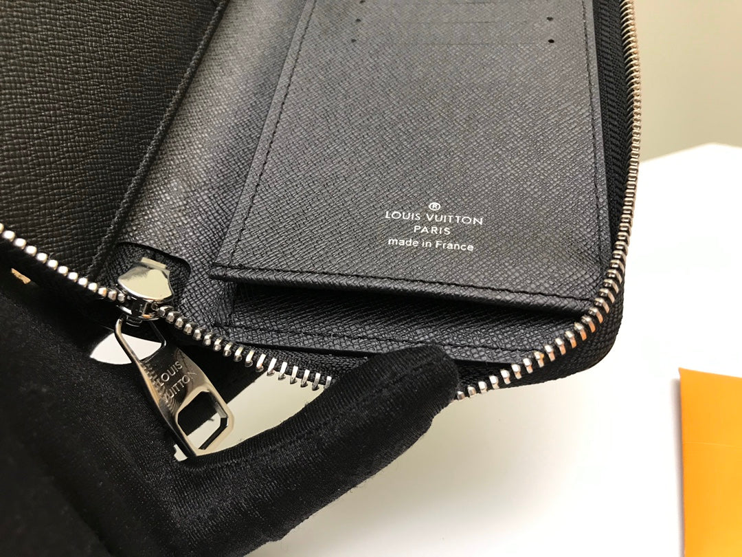 Louis Vuitton Black Monogram Pattern Vertical Zip-Around Long Wallet