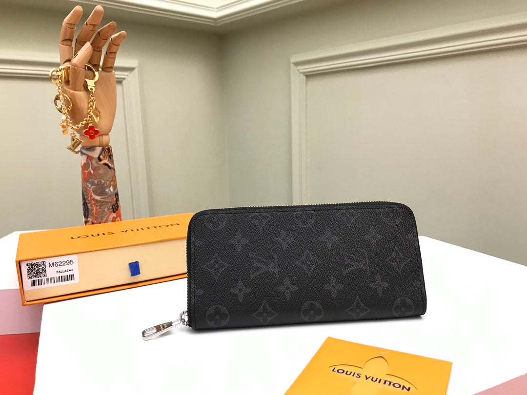 Louis Vuitton Black Monogram Pattern Vertical Zip-Around Long Wallet