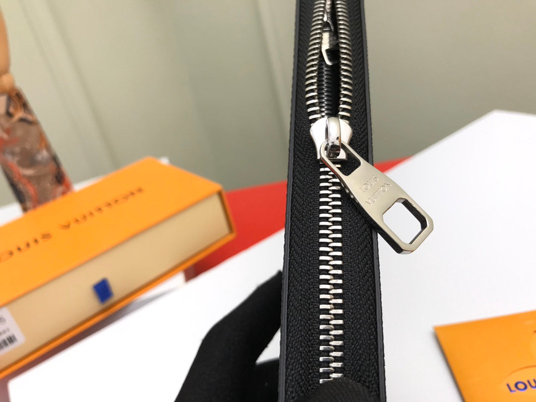 Louis Vuitton Black Monogram Pattern Vertical Zip-Around Long Wallet