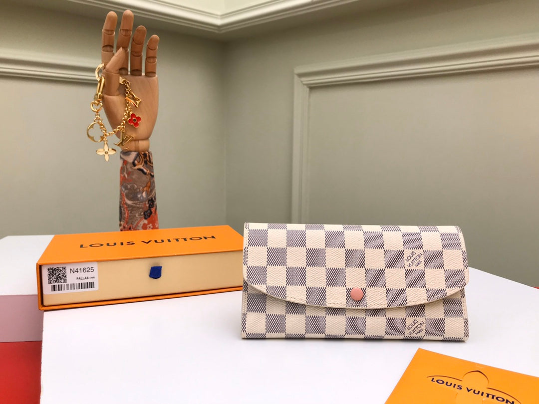 Louis Vuitton Classic Checkerboard Envelope Long Wallet with Pink Snap Button