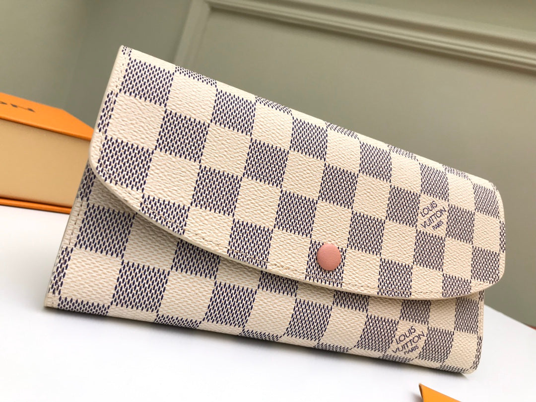 Louis Vuitton Classic Checkerboard Envelope Long Wallet with Pink Snap Button