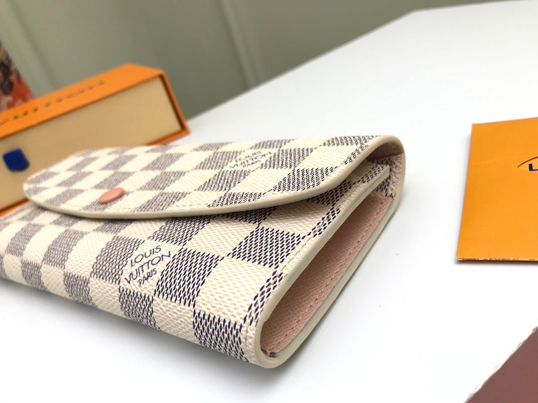 Louis Vuitton Classic Checkerboard Envelope Long Wallet with Pink Snap Button
