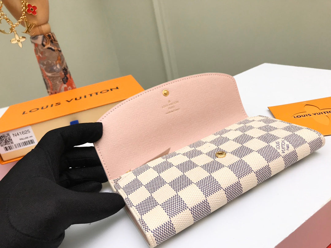 Louis Vuitton Classic Checkerboard Envelope Long Wallet with Pink Snap Button