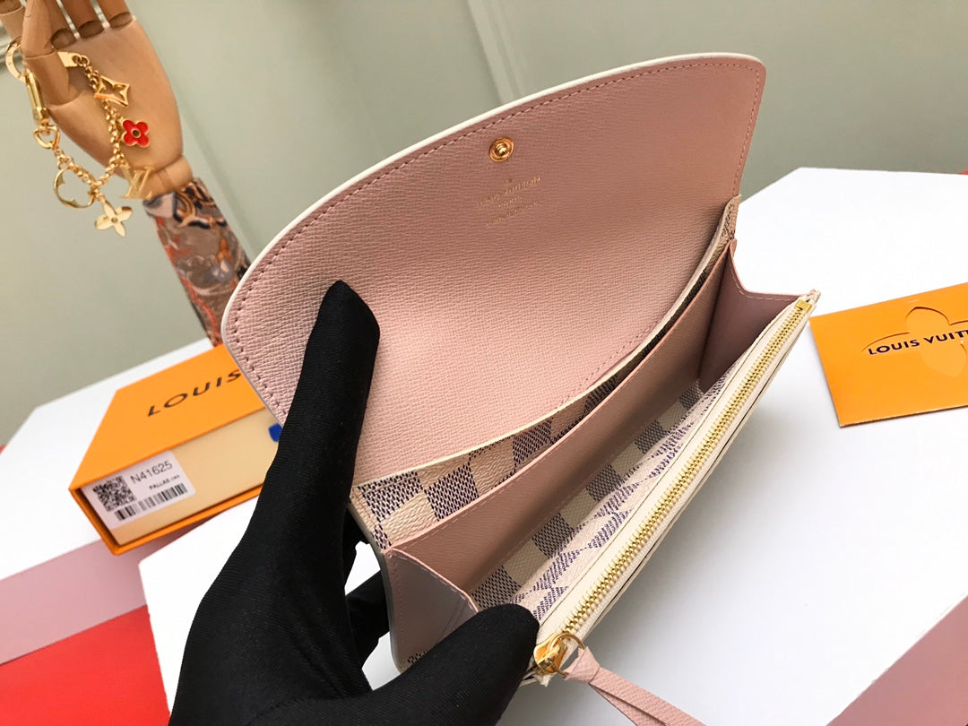 Louis Vuitton Classic Checkerboard Envelope Long Wallet with Pink Snap Button