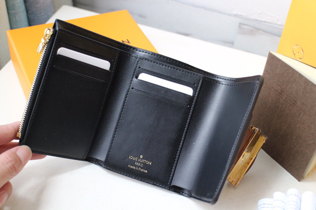 Louis Vuitton Classic Brown Monogram Leather Mini Wallet with Gold Buckle Clasp