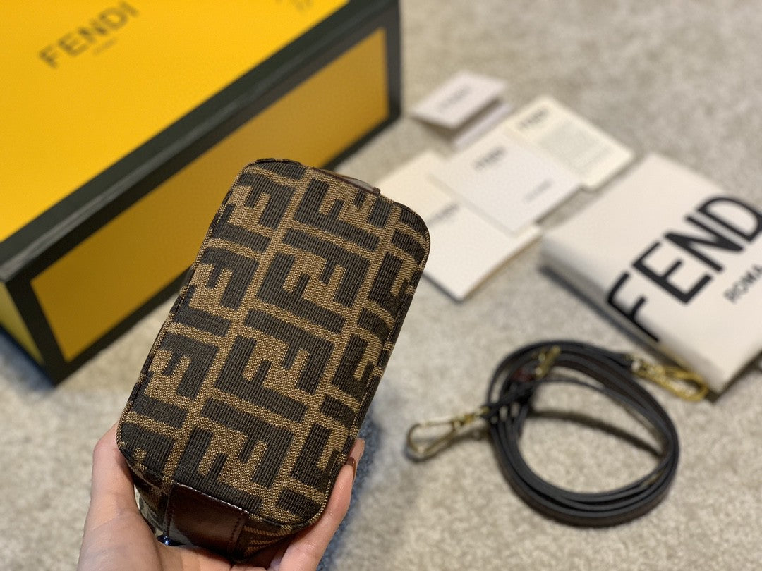 Fendi FF Monogram Canvas Mini Vanity Case Bag - Brown