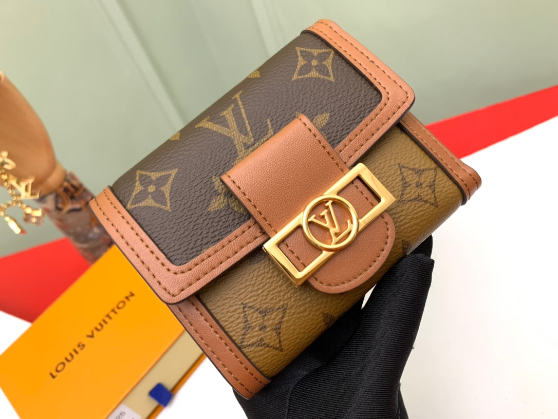 Louis Vuitton Classic Brown Monogram Canvas Compact Wallet with Clasp