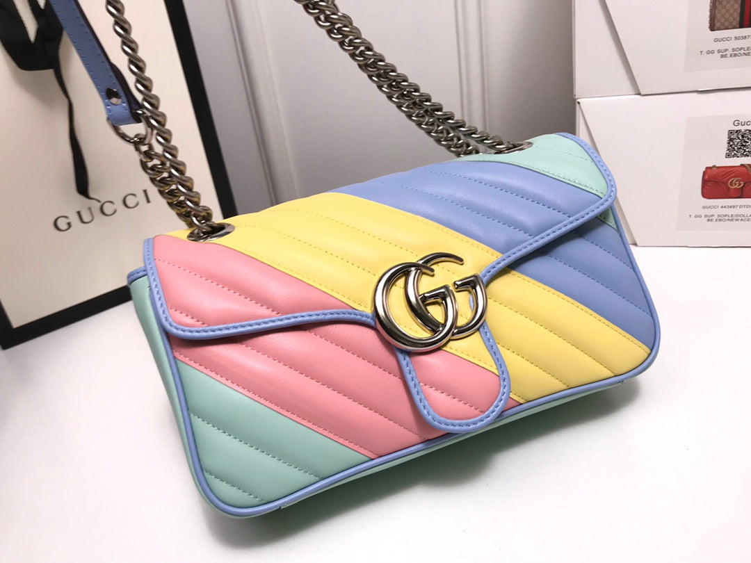 Gucci Pastel Rainbow Striped Quilted Leather Flap Shoulder Bag