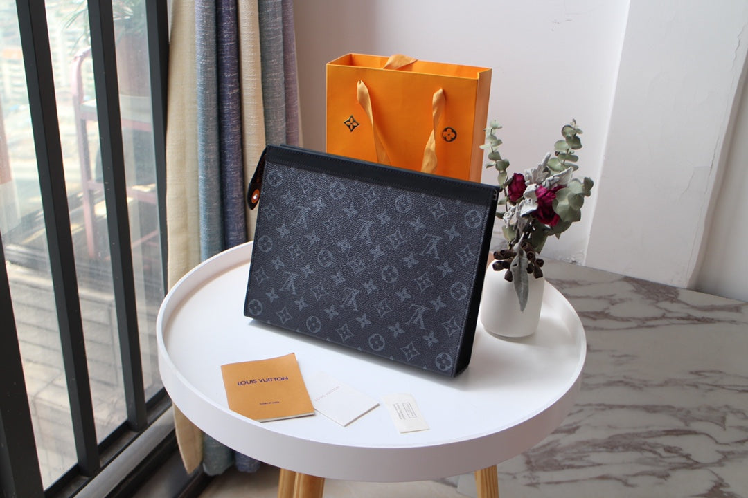 Louis Vuitton Black Rainbow Monogram Zippered Clutch Pouch Document Holder