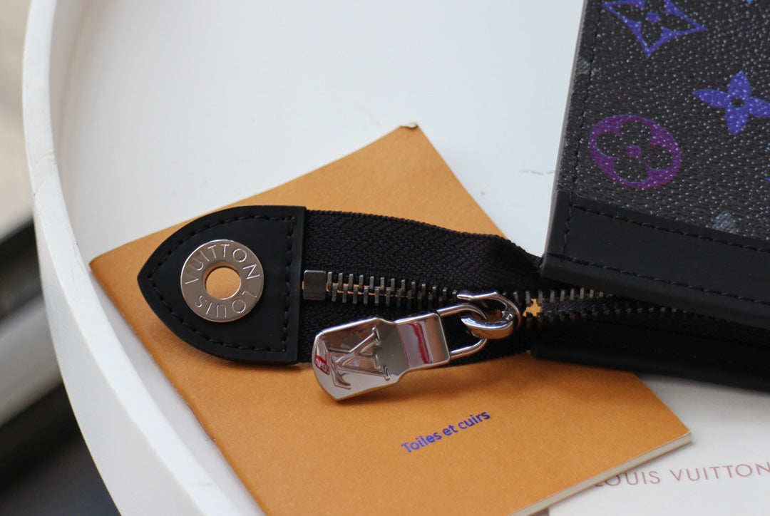 Louis Vuitton Black Rainbow Monogram Zippered Clutch Pouch Document Holder