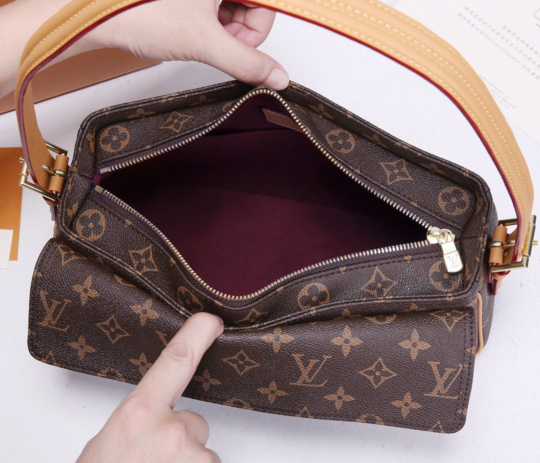 Louis Vuitton Brown Monogram Canvas Shoulder Bag with Gold Chain Strap