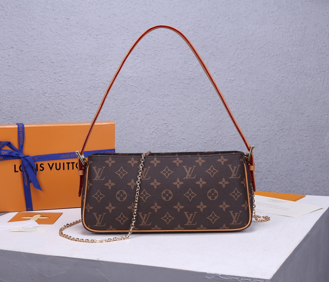 Louis Vuitton Brown Monogram Canvas Shoulder Bag with Gold Chain Strap