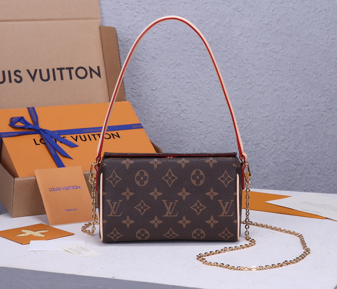 Louis Vuitton Brown Monogram Canvas Crossbody Shoulder Bag with Gold Chain