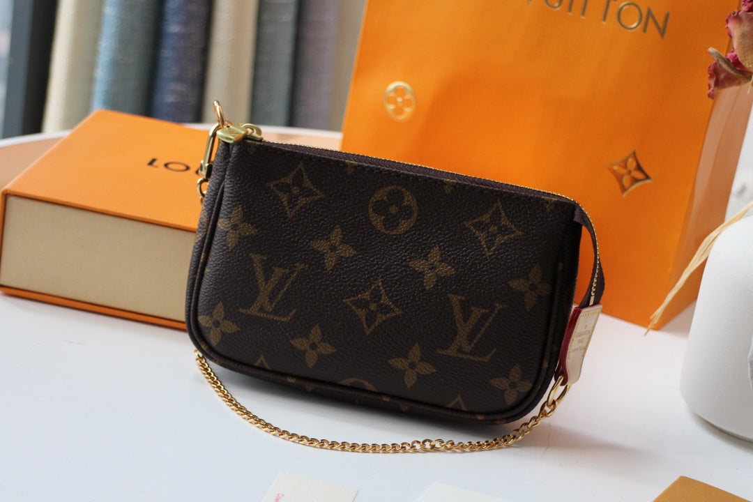 Louis Vuitton Classic Monogram Canvas Mini Pouch with Gold Chain Strap