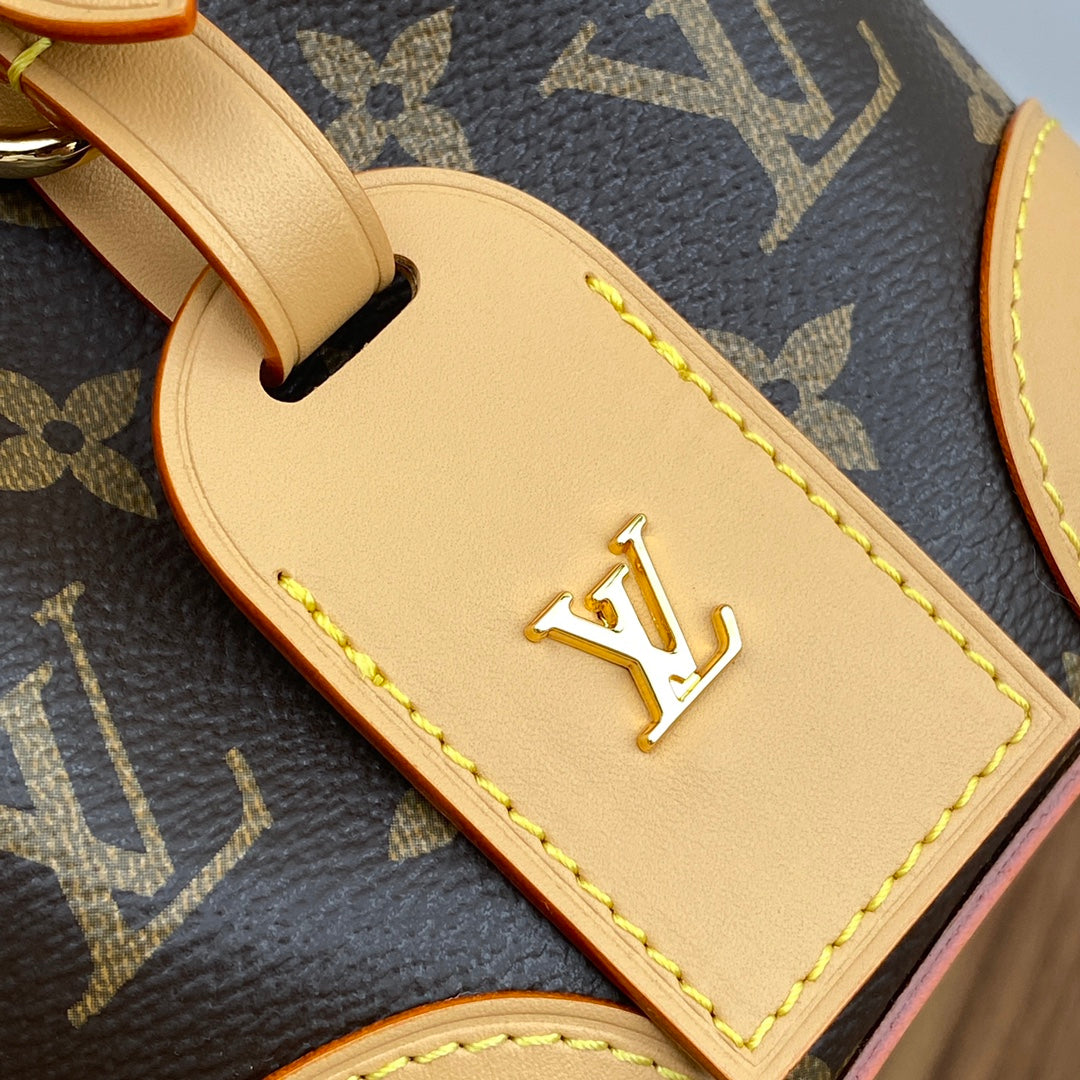 Louis Vuitton Classic Monogram Mini Bucket Bag with Leather Crossbody Strap