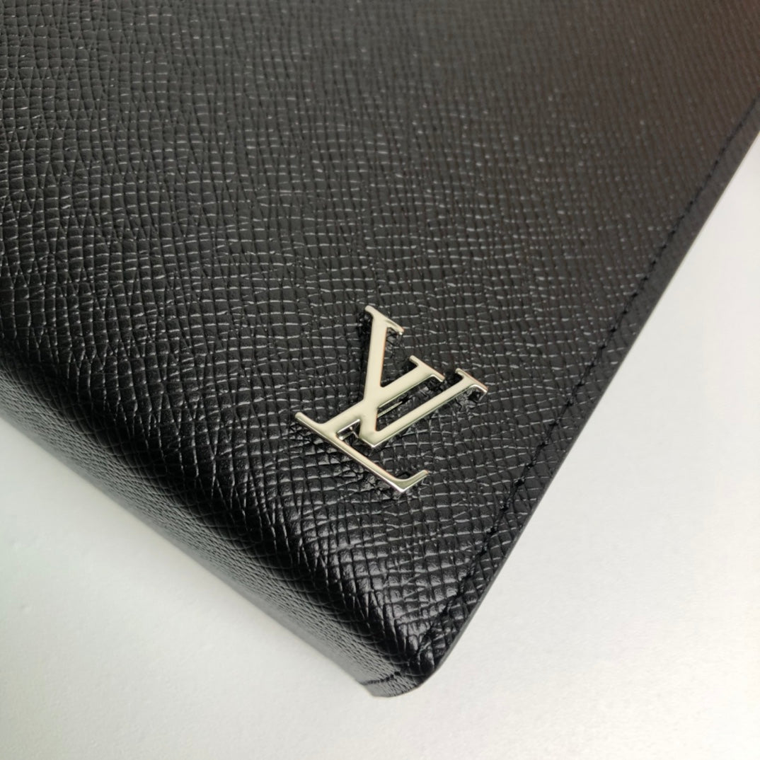Louis Vuitton Minimalist Black Textured Leather Clutch Bag with Zipper