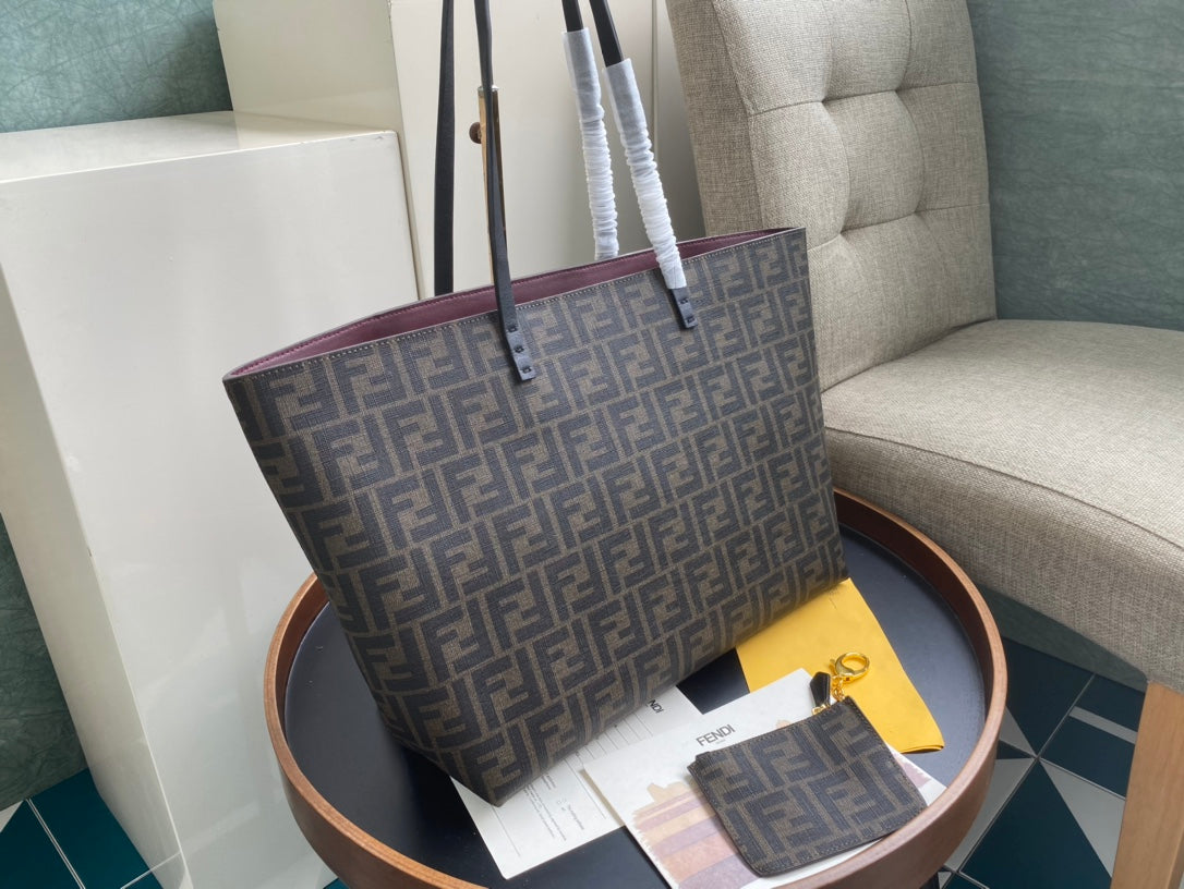 Fendi Monogram Brown Canvas Large Tote Bag with Detachable Pouch