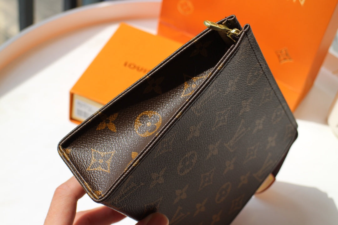 Louis Vuitton Classic Brown Monogram Canvas Clutch Bag and Toiletry Pouch