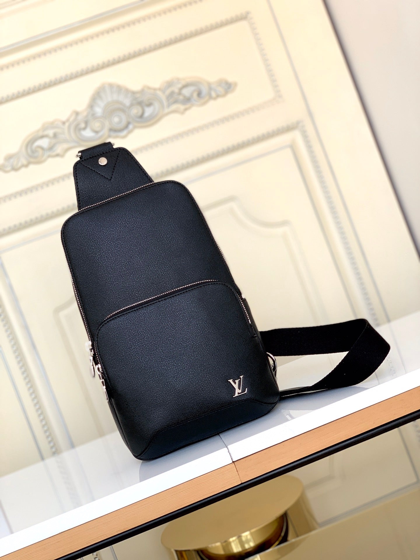 Louis Vuitton Black Textured Leather Sling Crossbody Chest Backpack