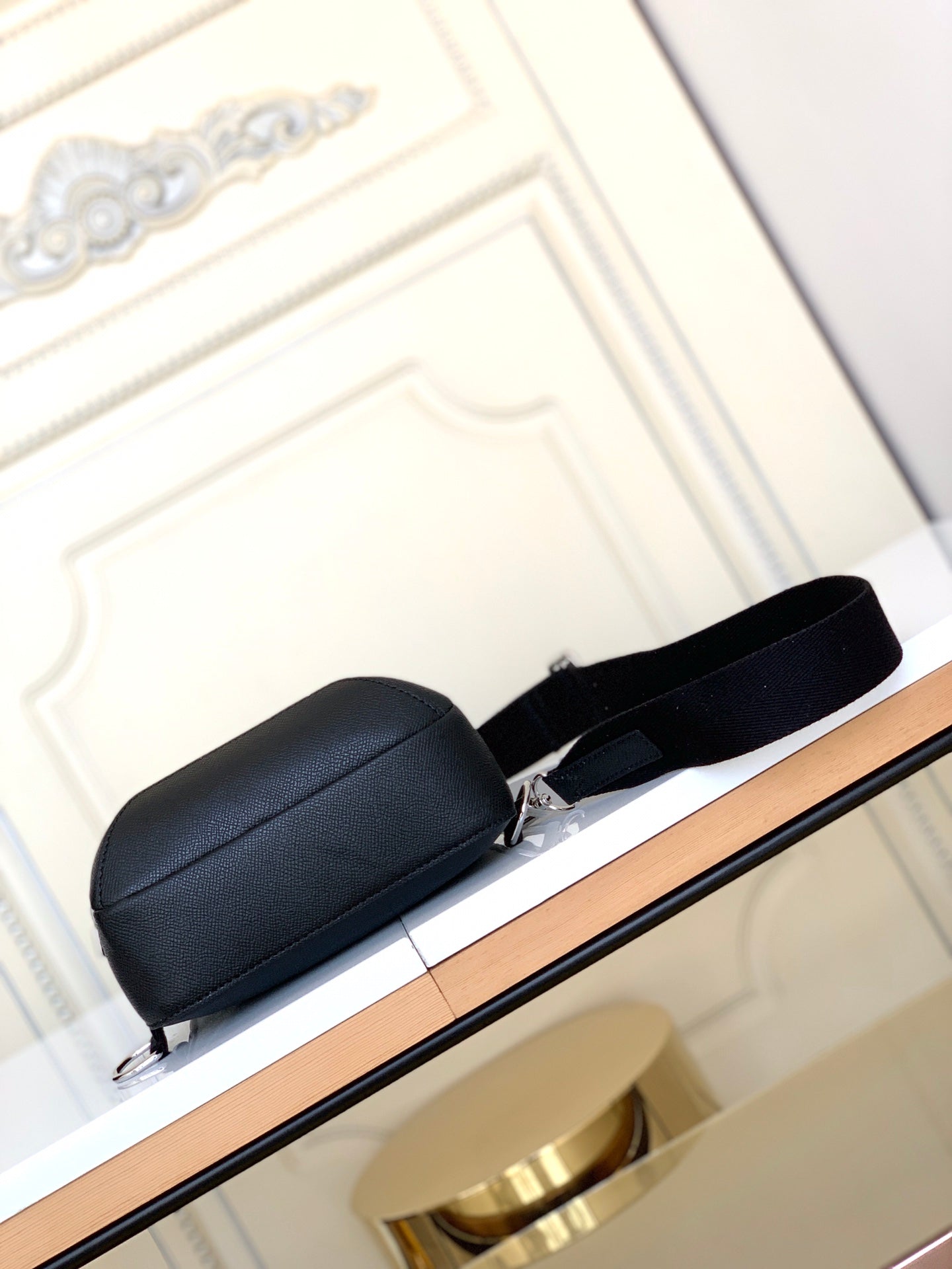 Louis Vuitton Black Textured Leather Sling Crossbody Chest Backpack