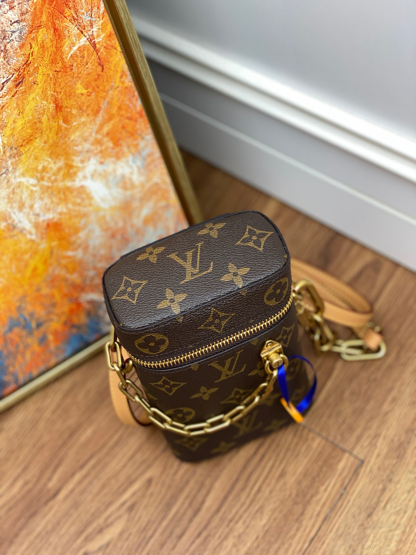 Louis Vuitton Classic Brown Monogram Cylindrical Bucket Bag with Gold Chain