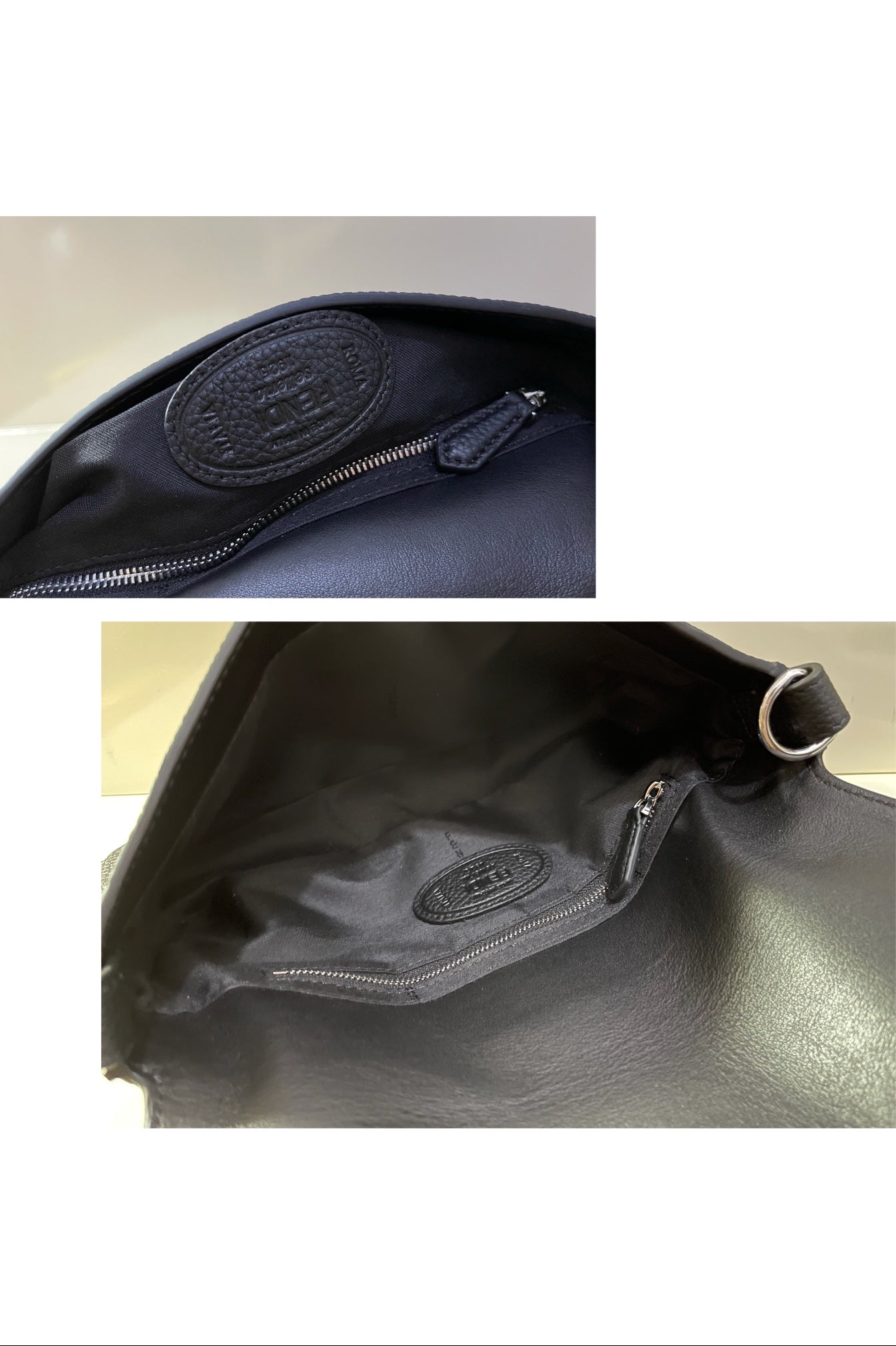Fendi Black Leather Baguette Shoulder Bag with FF Buckle and Box