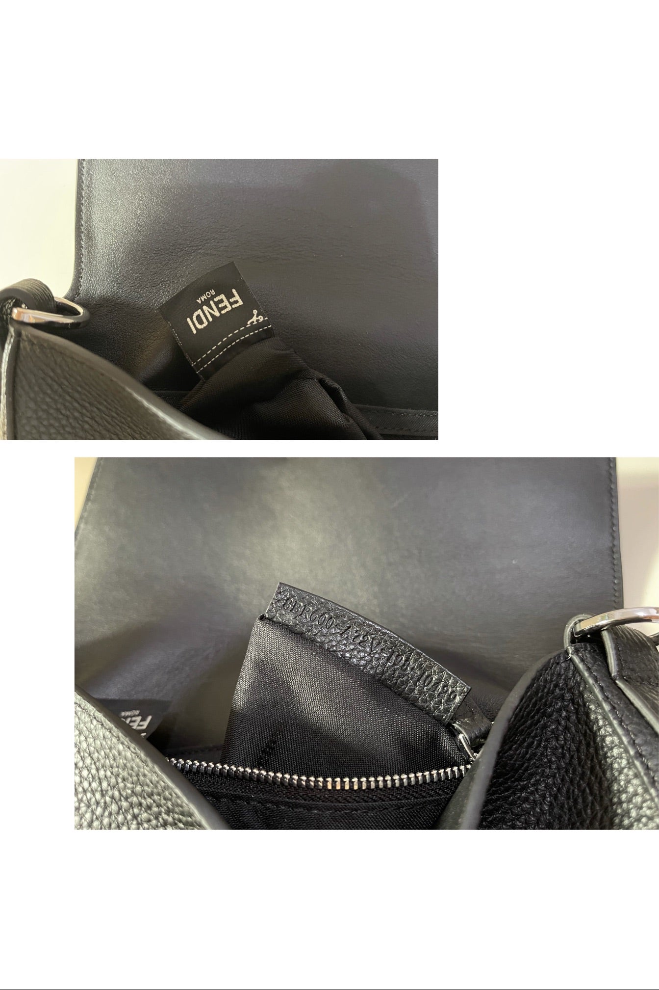 Fendi Black Leather Baguette Shoulder Bag with FF Buckle and Box