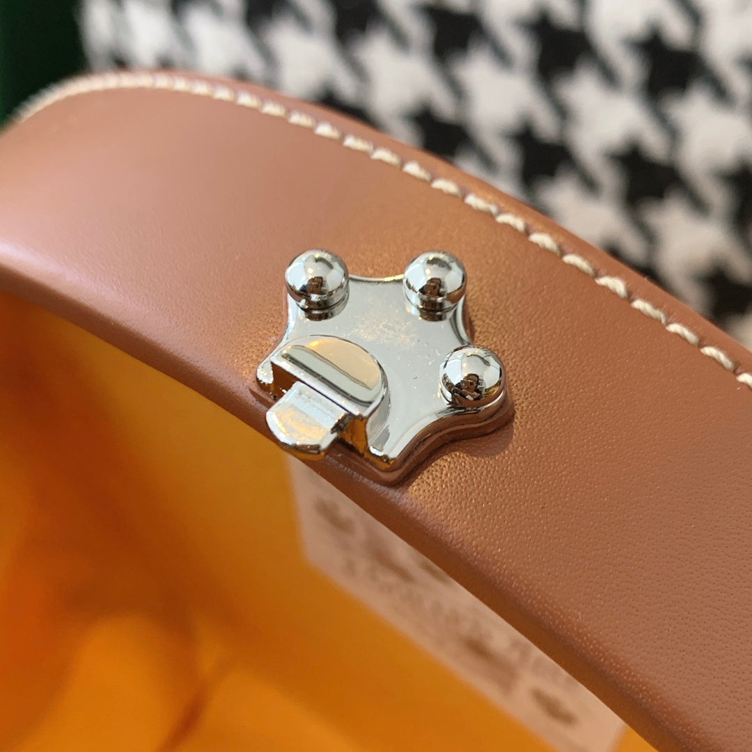Gogy Classic Round Hat Box Top Handle Bag in Grey Chevron Canvas