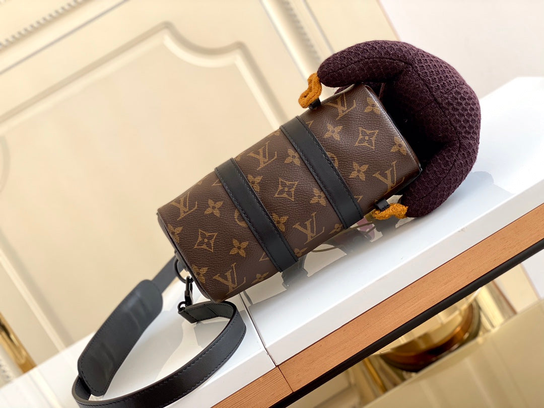 Louis Vuitton Brown Monogram Mini Duffle Crossbody Bag with Knitted Monkey
