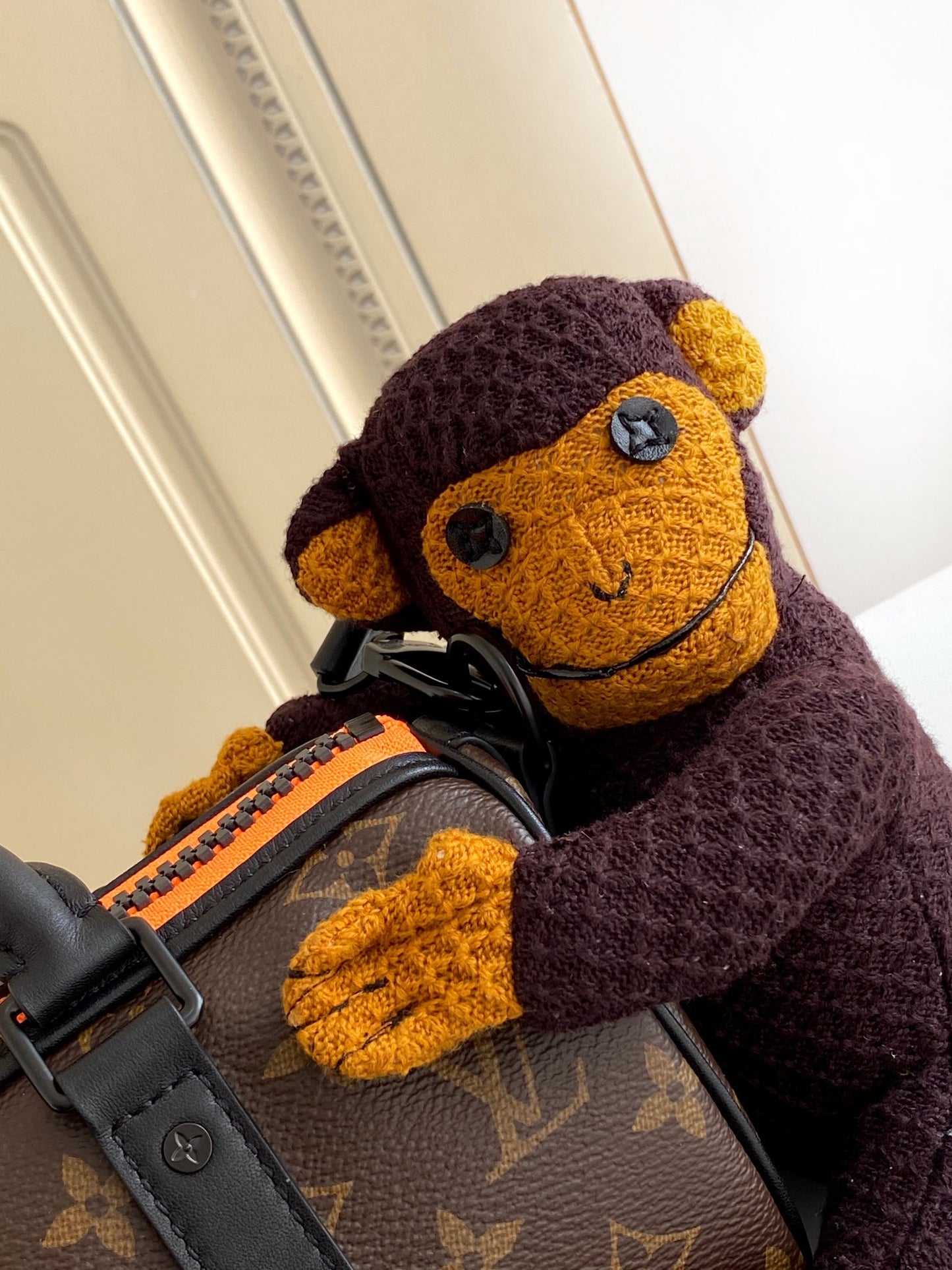 Louis Vuitton Brown Monogram Mini Duffle Crossbody Bag with Knitted Monkey